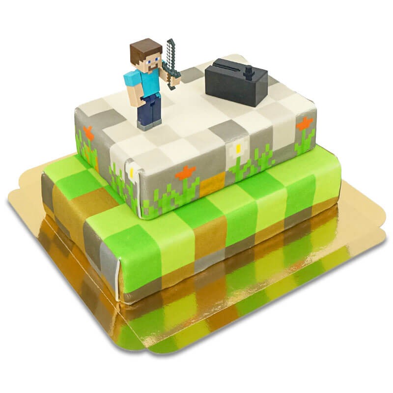 Minecraft Op Tweelaagse Spelwereld-Taart 🍰 Jeeigentaart.Nl