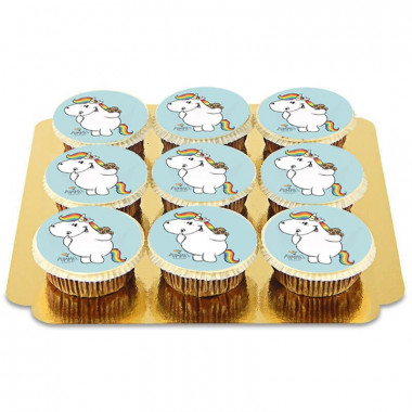 9 blauwe Chubby Unicorn cupcakes