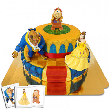 Belle en het Beest op twee-verdiepingen paleis taart