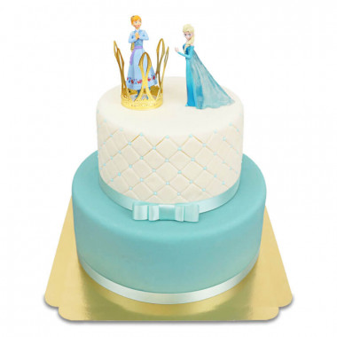 Anna en Elsa van Frozen op luxe ijsblauwe taart 