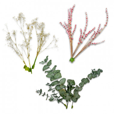 Gedroogde bloemen taartdecoratie met Eucalyptus, gipskruid en roze Lavendel