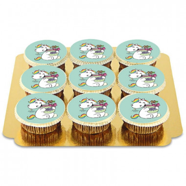 9 groene Chubby Unicorn cupcakes