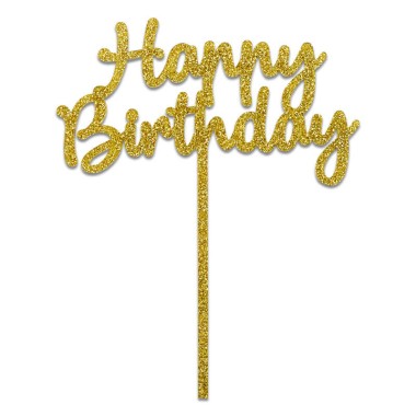 Cake topper Happy Birthday goud glitter