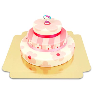 Hello Kitty® figuren op drie-verdiepingen roze bloemen taart