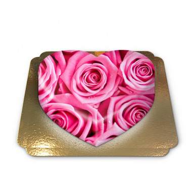 Roze rozen taart in hartvorm 