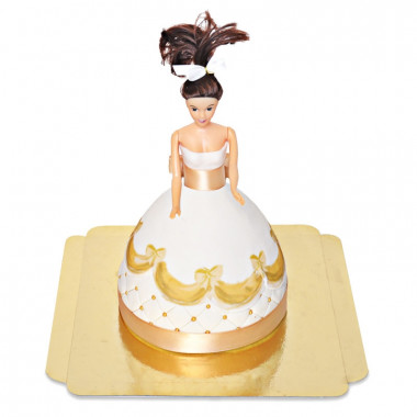 Prinsessenpop in gouden jurk taart deluxe