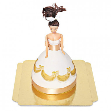 Prinsessenpop in gouden jurk taart