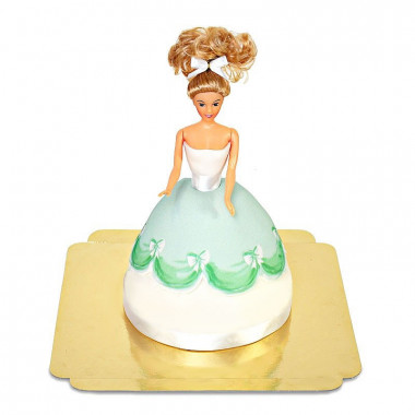 Prinsessenpop in groene jurk taart