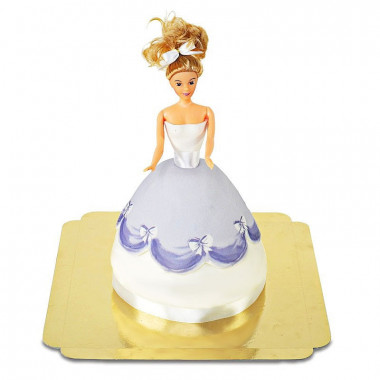 Prinsessenpop in paarse jurk taart