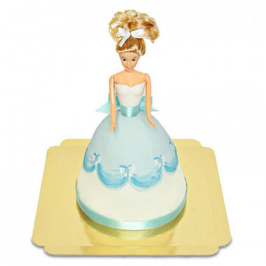 Prinsessenpop-taart in blauwe jurk