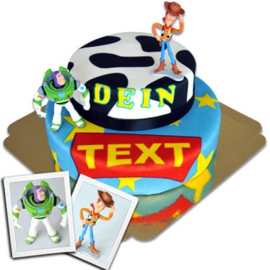 Cowboy Woody & Buzz Lightyear® op twee-verdiepingen taart met lint 