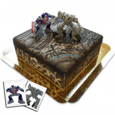 Transformers figuren - Optimus Prime vs Megatron op Allspark taart