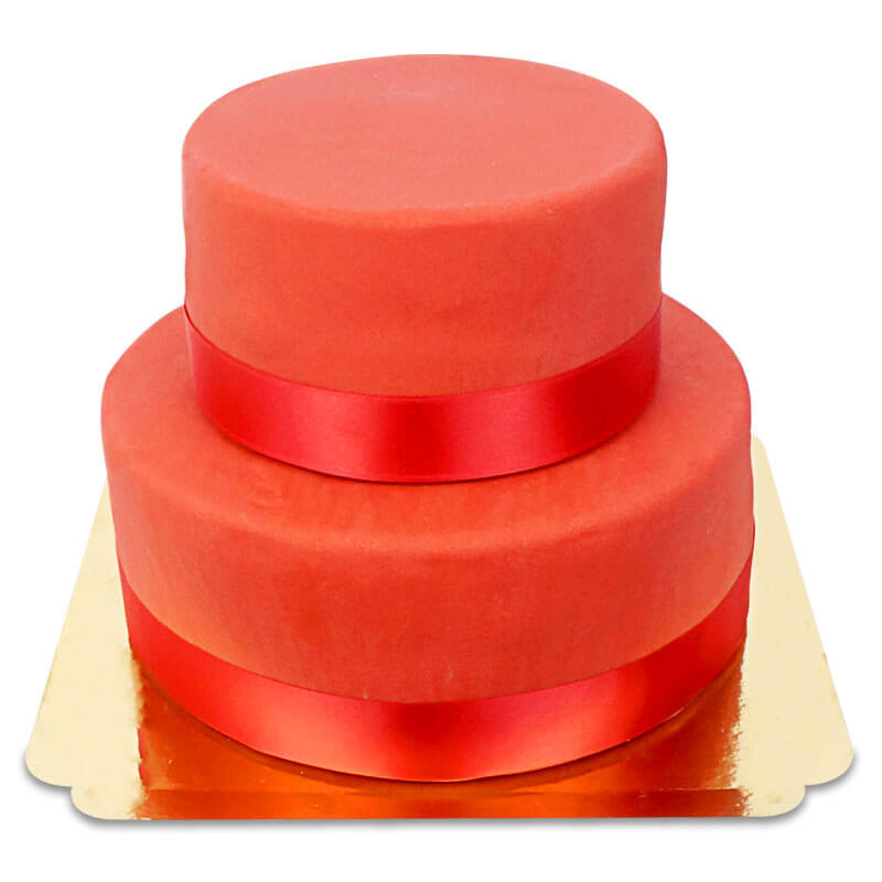 Rode luxe taart met taartenlint twee verdiepingen
