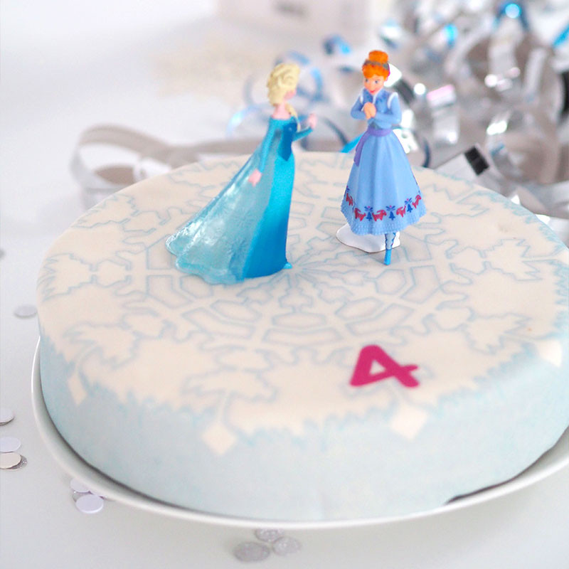 Frozen Anna & Elsa op sneeuwvlok taart bestellen