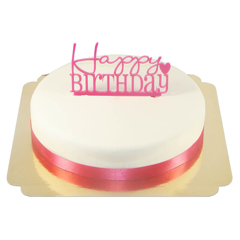 Ozdoba na tort - Happy Birthday, różowa