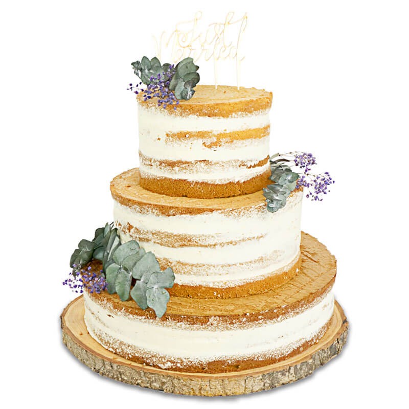 Gedroogde bloemen deco-set - eucalyptus en gipskruid lila op drie verdiepingen naked cake 2