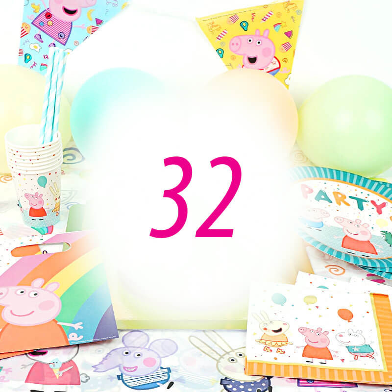 Peppa Pig Partyset voor 32 Personen - zonder taart