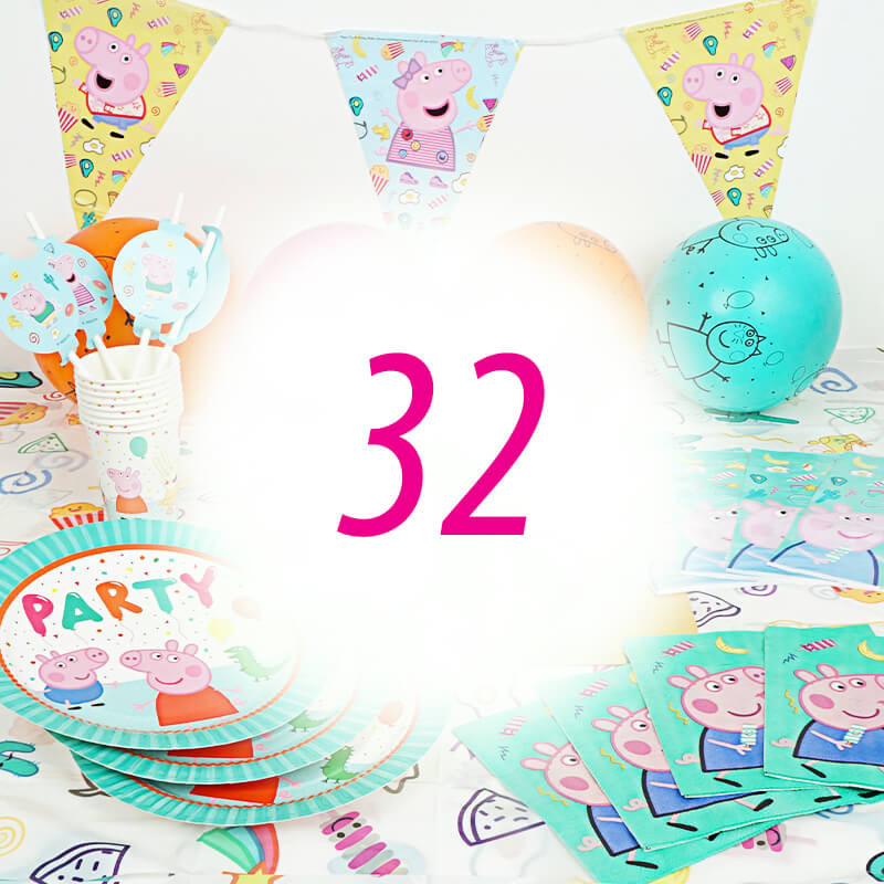 Peppa Pig Partyset voor 32 Personen - zonder taart