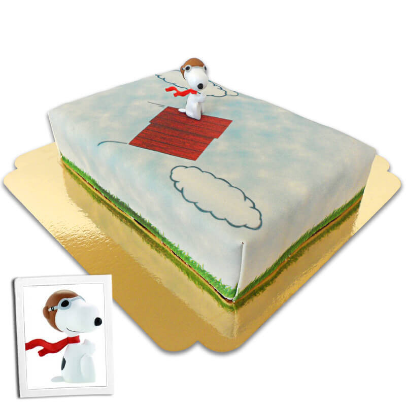 Snoopy op vliegend hondenhok taart 