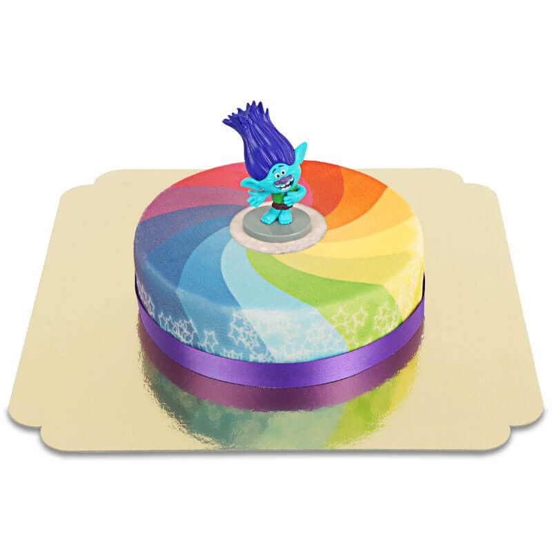 Trolls op regenboog taart