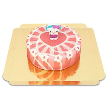 Hello Kitty op roze hartjes taart 