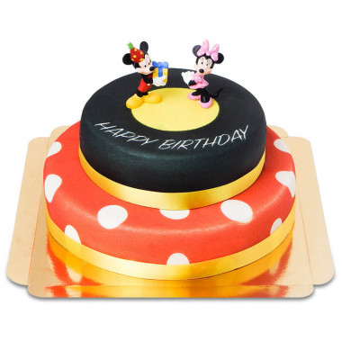 Mickey en Minnie op twee-verdiepingen verjaardagstaart