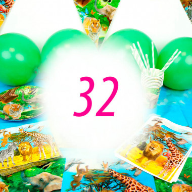 Jungle-partyset voor 32 kinderen - zonder taart