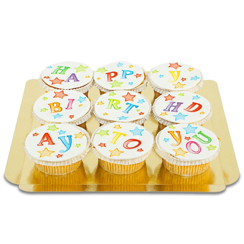 Op de kop van water zakdoek Kleurrijke verjaardag cupcakes | jeeigenTaart.nl