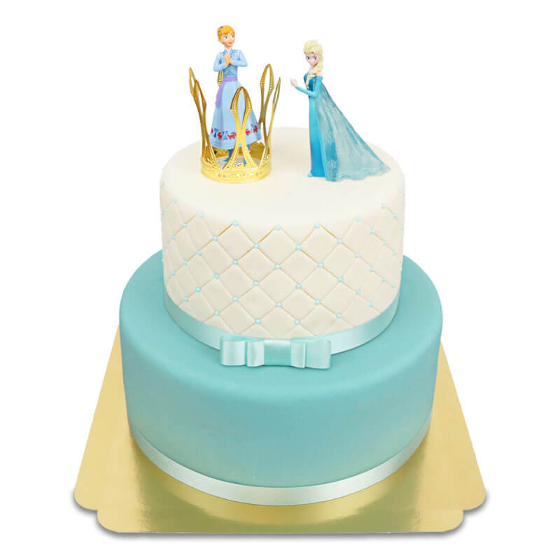 Anna en Elsa van Frozen op luxe ijsblauwe taart 