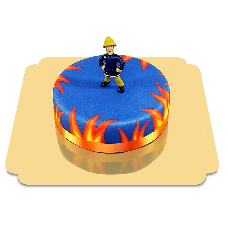 Brandweerman Sam op blauwe taart