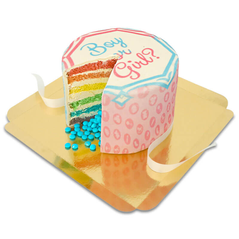 Deluxe Gender Reveal taart rainbow cake jongen