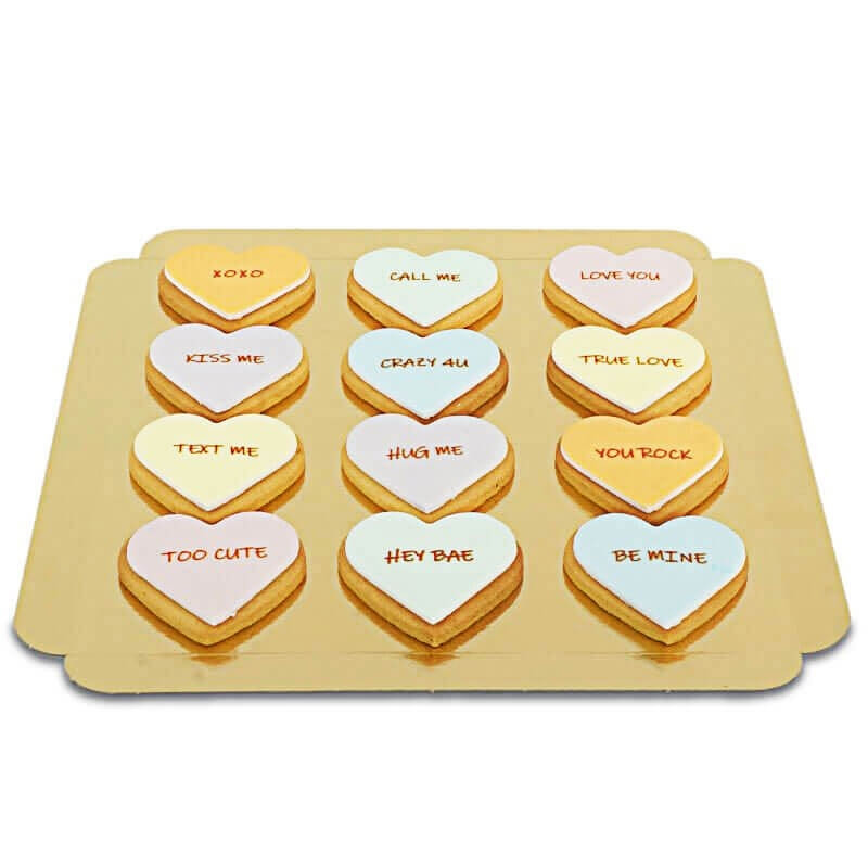 Koekjes in hartvorm met liefdesboodschap (12 stuks) set