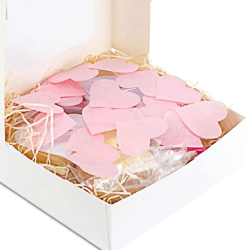 Koekjes in hartvorm met liefdesboodschap (12 stuks) verpakking met hartjes