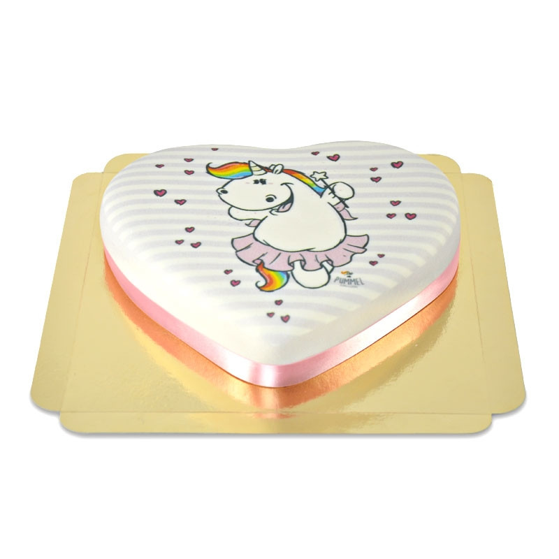 Chubby Unicorn taart in hartvorm voorbeeld