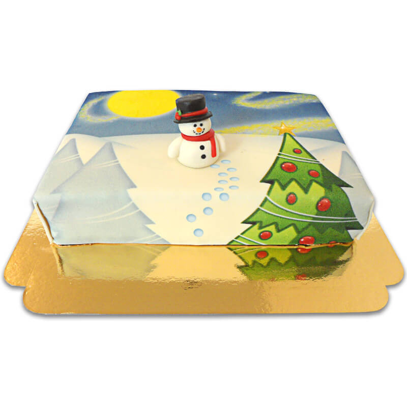 Schneeman auf Winterlandschafts-Torte online bestellen